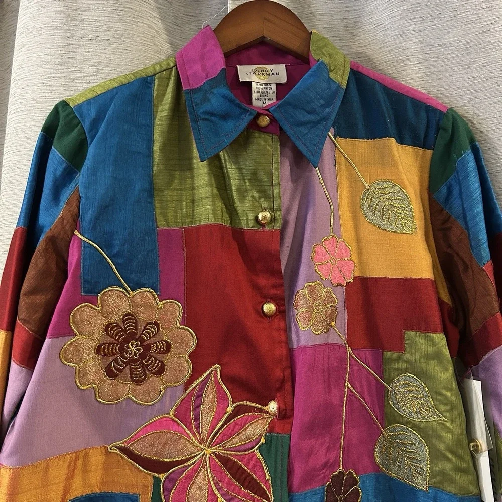 Vintage Sandy‎ Starkman Patchwork Jacket Women's Size Medium Embroidered - Picture 3 of 5